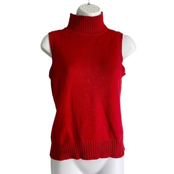 Tommy Hilfiger Sweaters - Tommy Hilfiger Red Mock Neck Sleeveless Sweater Women Small Vintage